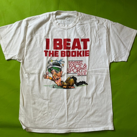 Other - Rampart Race & Sports Book I Beat The Bookie White Graphic T-Shirt Mens XL
